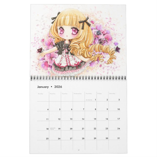 Calendar 2013 - Beautiful anime chibi illustration (Jan 2026)