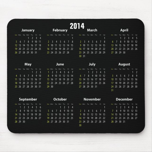 calendar 2014 black colour mouse mat (Front)