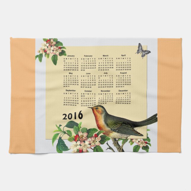 Calendar 2016 with bird kitchen towel (Horizontal)