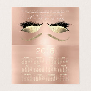 Calendar 2018 Beauty Studio Lashes Pink Rose Eyes Business Card