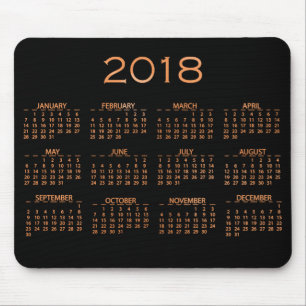 Calendar 2018 Metallic Black Copper Rose Gold Mouse Mat