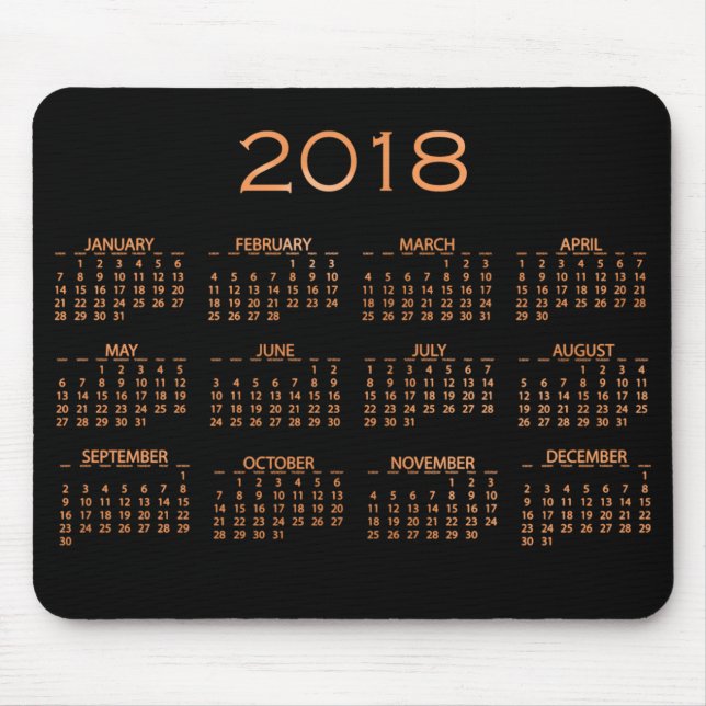 Calendar 2018 Metallic Black Copper Rose Gold Mouse Mat (Front)
