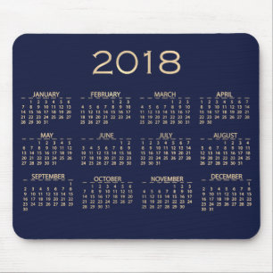 Calendar 2018 Metallic Blue Navy Sepia Gold Mouse Mat