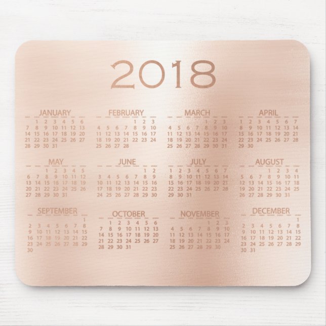 Calendar 2018 Rose Gold Metallic Blush Mouse Mat (Front)