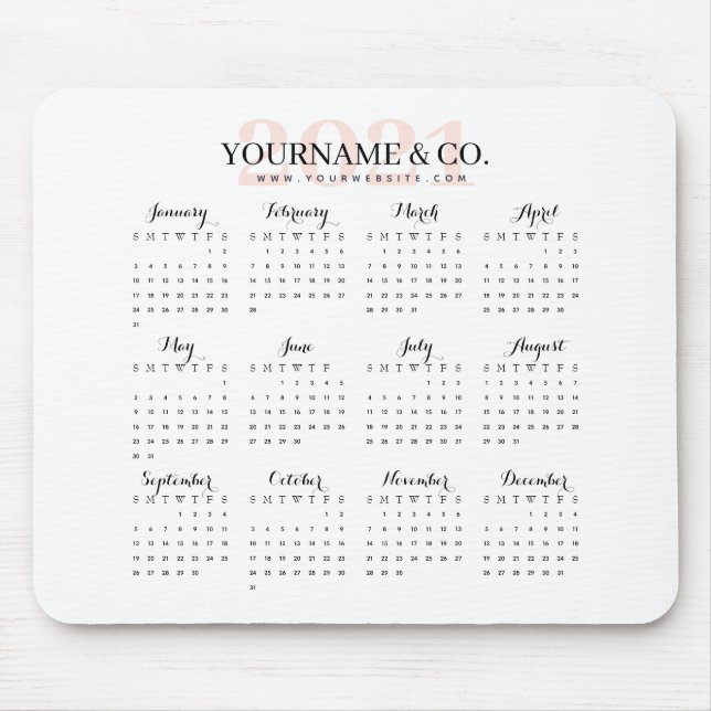 Calendar 2021 Business Name Blush Mouse Mat (Front)
