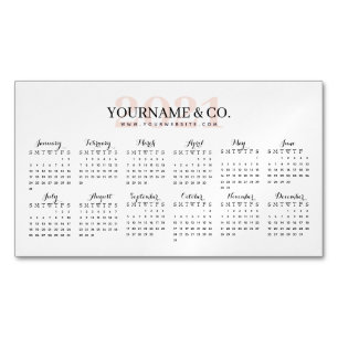 Calendar 2021 Business Name Blush Pink White Magnetic Business Card
