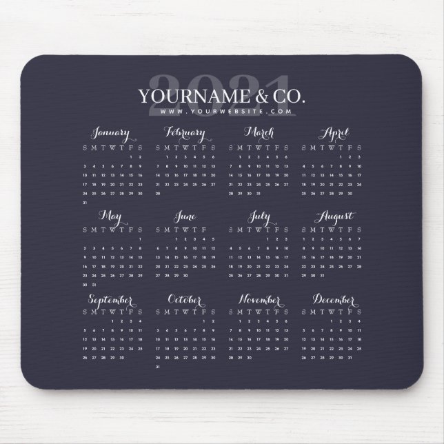 Calendar 2021 Business Name Navy Grey Mouse Mat (Front)