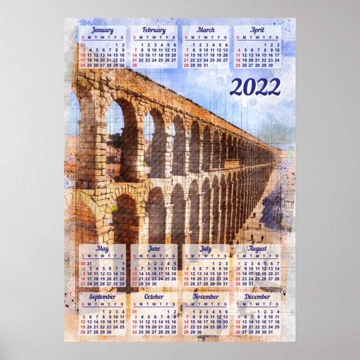 Calendar 2022 Aqueducts. Segovia. Spain. Poster Zazzle