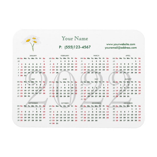 Calendar 2022 for business magnet (Horizontal)