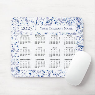 Calendar 2023 Blue White Grey Terrazzo Custom Mouse Mat