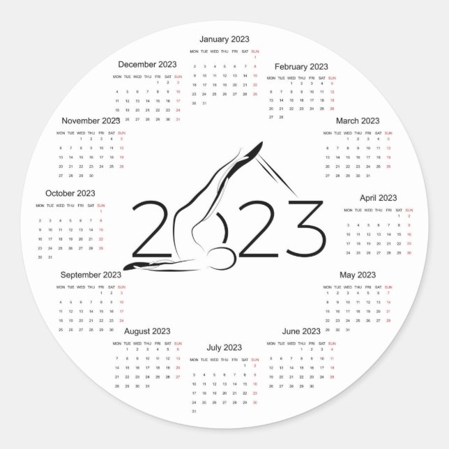 Calendar 2023 for Pilates instructor Large Clock Classic Round Sticker (Front)