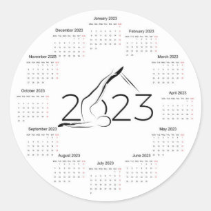 Calendar 2023 for Pilates instructor Large Clock Classic Round Sticker