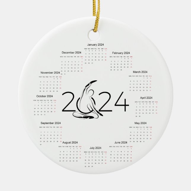 Calendar 2024 for Pilates instructor Ceramic Tree Decoration (Front)