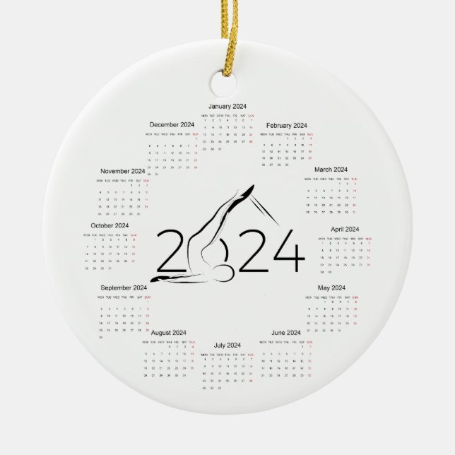 Calendar 2024 for Pilates instructor Ceramic Tree Decoration (Front)