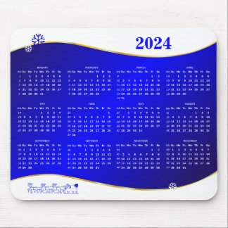 Calendar 2024 on blue wave background mouse pad