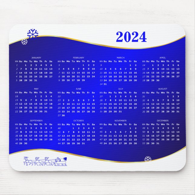 Calendar 2024 on blue wave background mouse pad (Front)