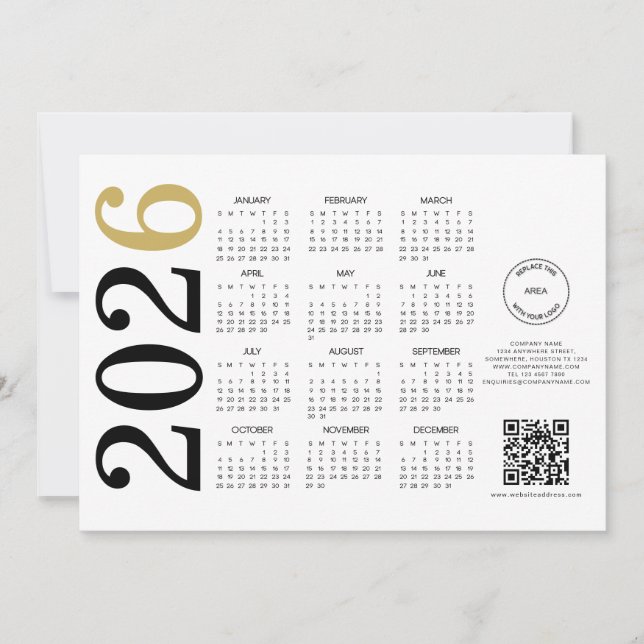 Calendar 2026 Business Logo QR Code Happy New year Holiday Card (Front)