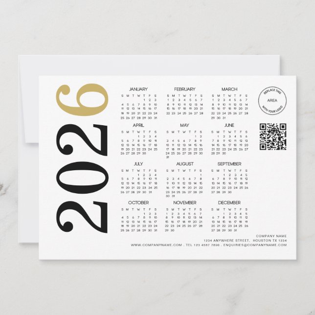 Calendar 2026 Company Logo QR Code Happy New Year Holiday Card (Front)