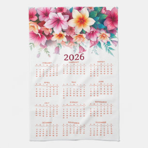 Calendar 2026 with flowers tea towel