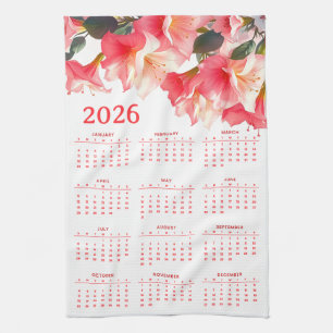 Calendar 2026 with flowers tea towel