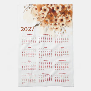 Calendar 2027 with flowers tea towel