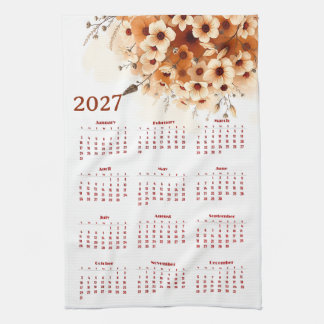 Calendar 2027 with flowers tea towel