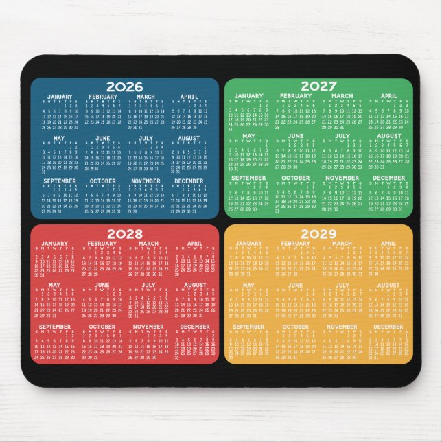 Calendar 4 year primary colours mouse mat (Front)