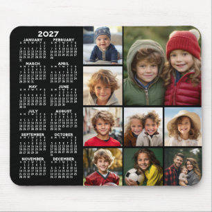 Calendar - 9 photo collage - black mouse mat