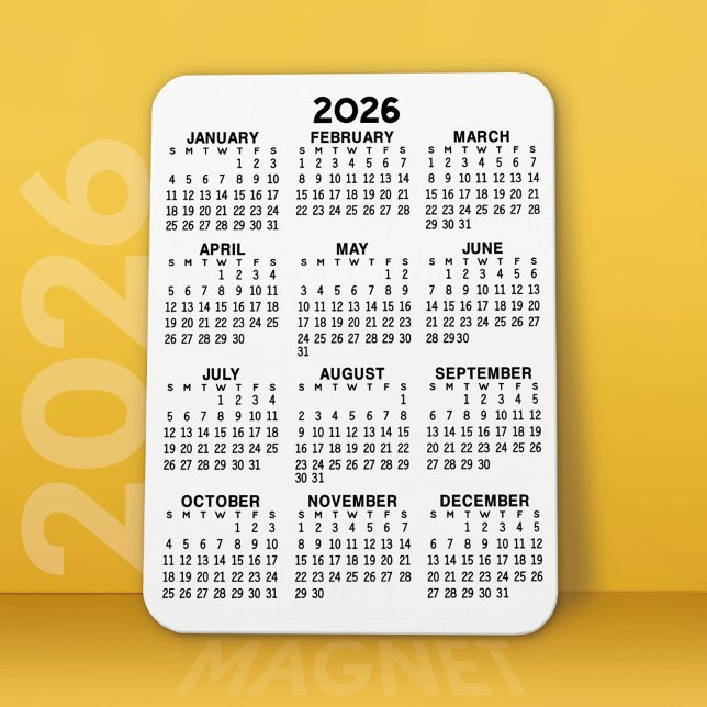 Calendar - Basic Minimal Black and White Magnet (2026 Calendar Magnet)