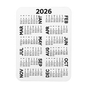 Calendar - Basic Minimal Black and White Magnet