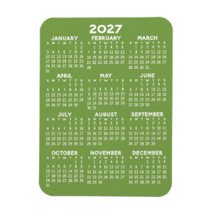 Calendar - Basic Minimal Green and White Modern Magnet