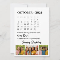 Calendar Birthday Card | Customisable Text & Photo