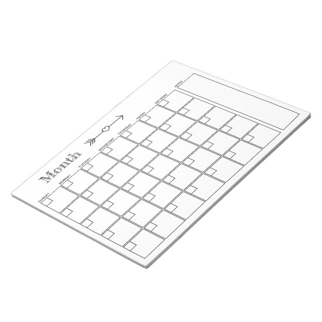 Calendar Black and White Monthly Planner Notepad (Angled)