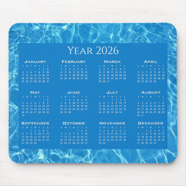 Calendar blue water textured mouse mat (Front)