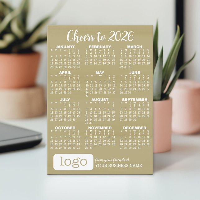 Calendar Cheers - Gold Dots with Business Logo Holiday Card (2026 Calendar on a Holiday Card)