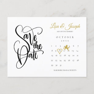 Calendar Cupid Gold Love Heart Save the Date Postcard