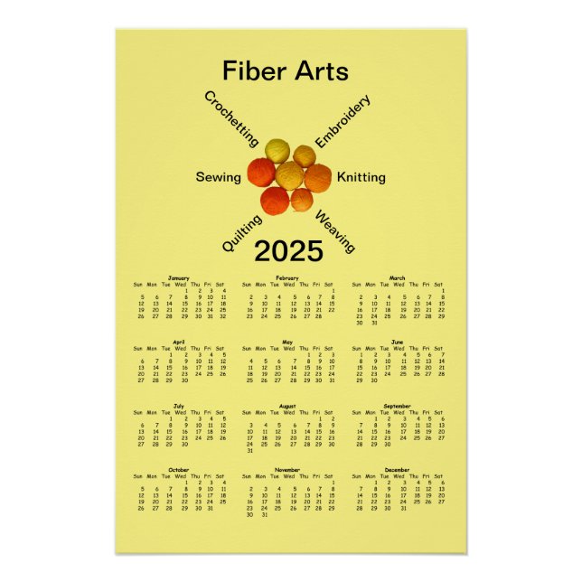 Calendar - Fibre Arts Yarn Balls 2025 Poster (Front)