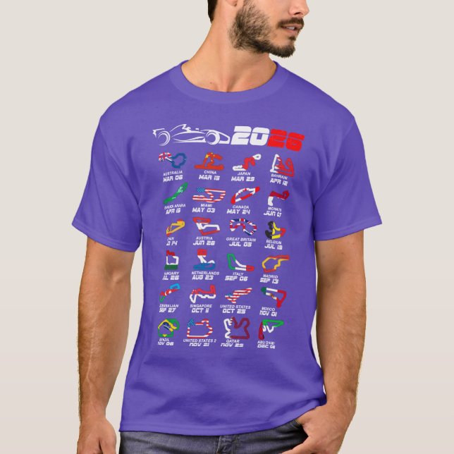 Calendar Formula race cars 2026 circuits colours v T-Shirt (Front)