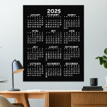 Calendar - full year view vertical - Black Photo Print<br><div class="desc">Black and White - A minimal, basic 12 month calendar with a solid colour background. A standard look for your home office or school locker. The fonts are simple to read, and the colours can be changed. -------- If you open the customise area, it will take to you to an...</div>