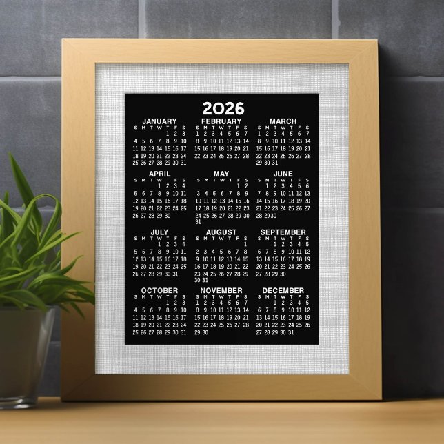 Calendar - full year view vertical - Black Photo Print (2026 Calendar)