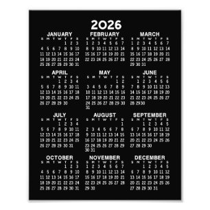 Calendar - full year view vertical - Black Photo Print