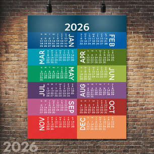 Calendar - Full Year with funky colourful months Poster