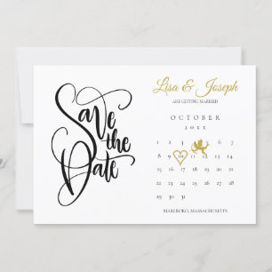 Calendar Gold Cupid Love Heart Save the Date Invitation