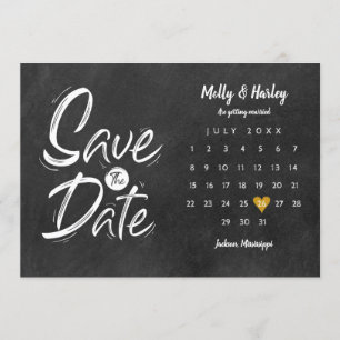 Calendar Gold Heart Chalkboard Save the Date Invitation