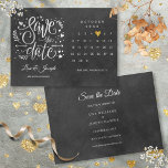 Calendar Gold Love Heart Black White Save The Date<br><div class="desc">This stylish save the date card features a calendar with a pretty gold love heart highlighting your special date on a chalkboard background.  The reverse has additional save the date details,  including your wedding website address. Designed by Thisisnotme©</div>