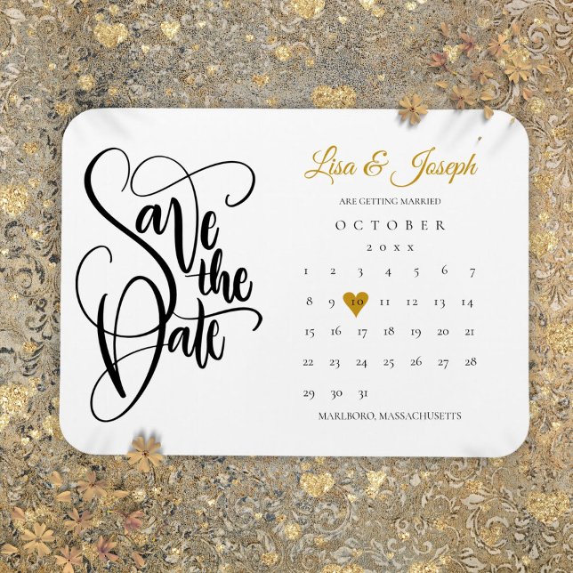 Calendar Gold Love Heart Wedding Save the Date Magnet (Calendar Gold Love Heart Wedding Save the Date Magnet)