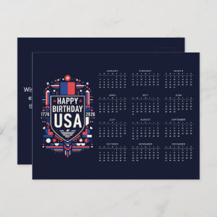 Calendar Happy Birthday USA 250 Holiday Postcard