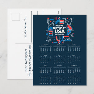 Calendar Happy Birthday USA 250 Holiday Postcard