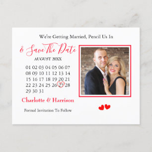 Calendar Heart Wedding Save The Date Photo Announcement Postcard
