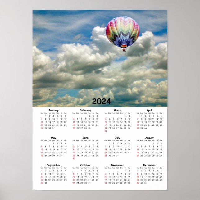 Calendar - Hot Air Balloon in Clouds Poster (Front)